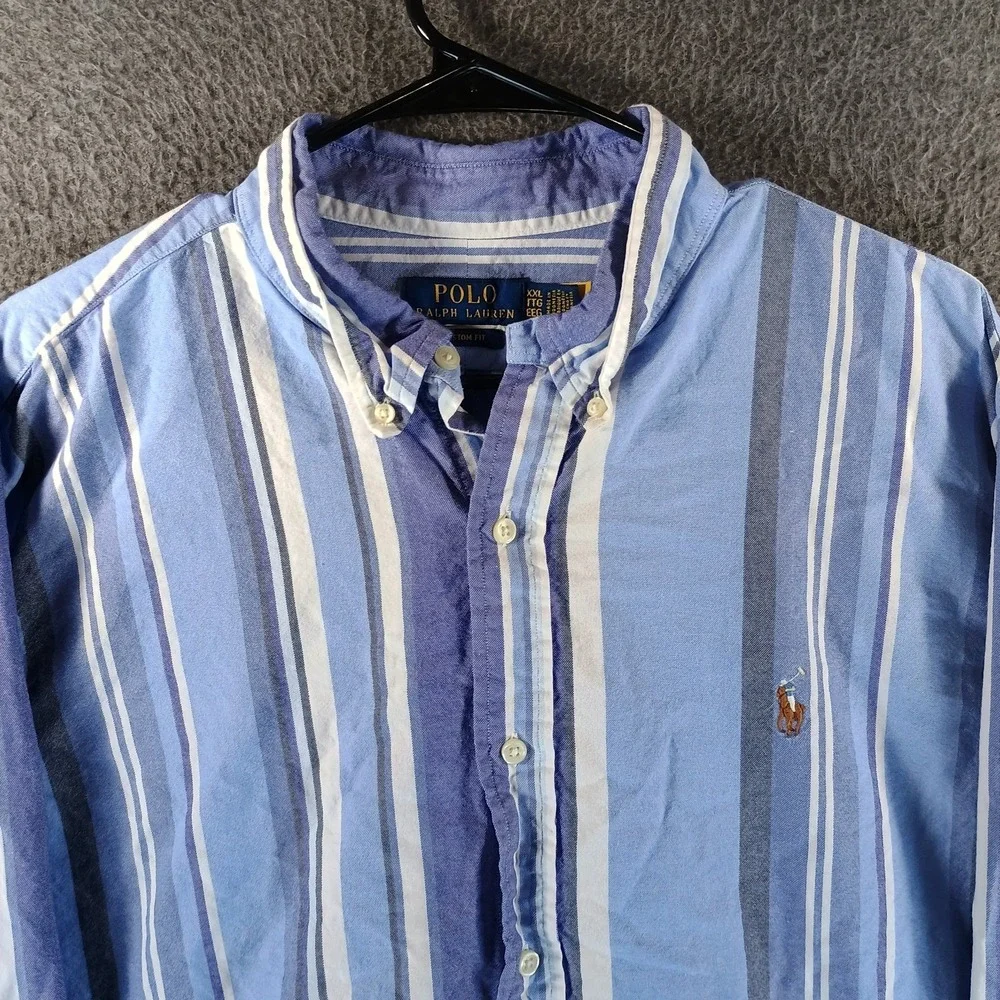 Polo Ralph Lauren Custom Fit Shirt Mens XXL Flesh Pony‎ Blue Striped Long Sleeve